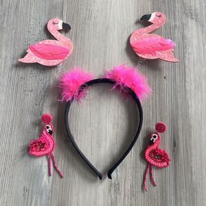 Flamingo Laou Headband Earring Set Hawaiian Tropical One Size